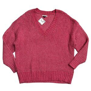 AE American Eagle Whoa So Cozy Size M Waffle V-Neck Sweater Pink Oversized NWT